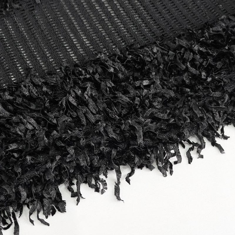 DEVIL FASHION Women's Punk Distressed Sheer Sweater with Hood and Chain