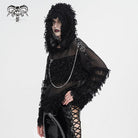 DEVIL FASHION Women's Punk Distressed Sheer Sweater with Hood and Chain
