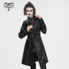 DEVIL FASHION Women's Punk Double-buckle Faux Leather Coat Black