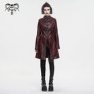 DEVIL FASHION Women's Punk Double-buckle Faux Leather Coat Red