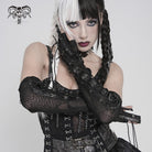 DEVIL FASHION Women's Punk Drawstring Mesh Fingerless Gloves