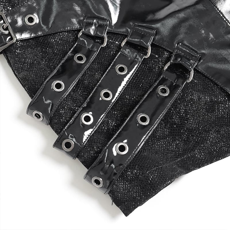 DEVIL FASHION Women's Punk Eyelet Buckle Straps Short Skirt