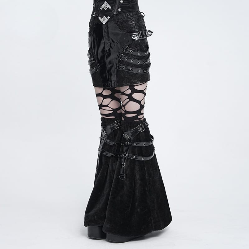 DEVIL FASHION Women's Punk Eyelet Buckle Straps Short Skirt