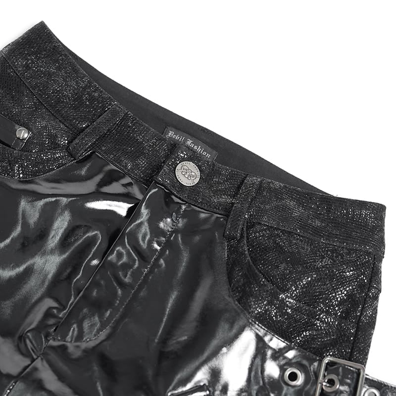 DEVIL FASHION Women's Punk Eyelet Buckle Straps Short Skirt