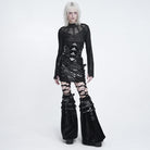 DEVIL FASHION Women's Punk Eyelet Buckle Straps Short Skirt