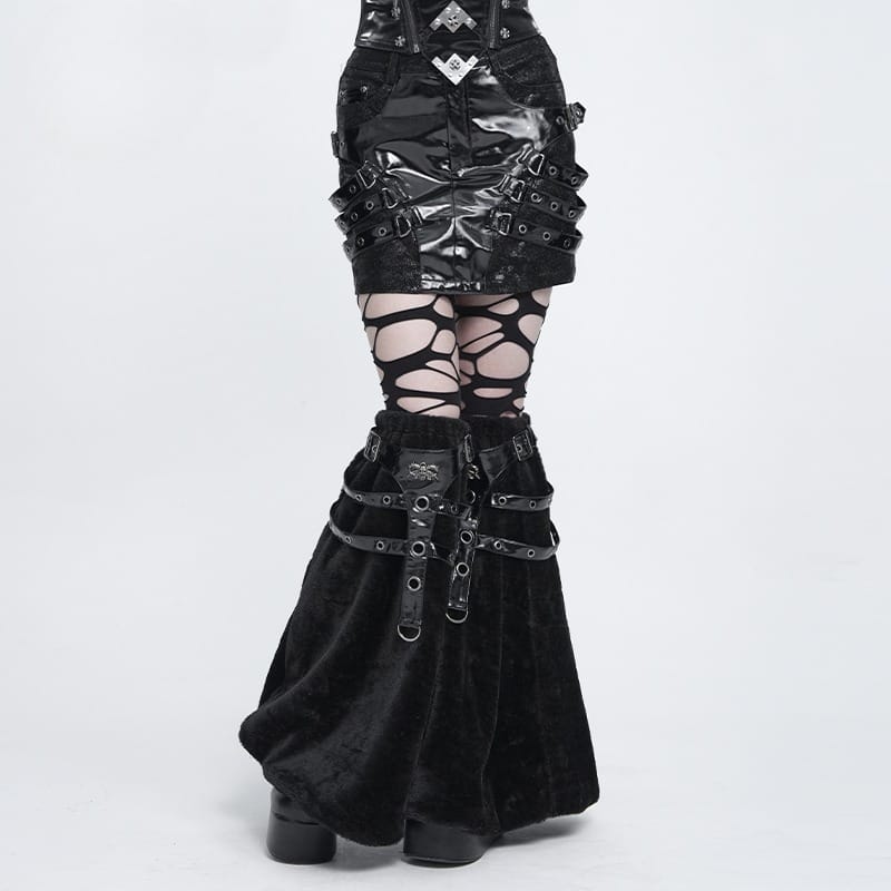 DEVIL FASHION Women's Punk Eyelet Buckle Straps Short Skirt