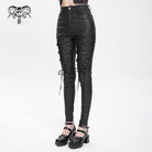 DEVIL FASHION Women's Punk Eyelet Strap Lace-up Pants