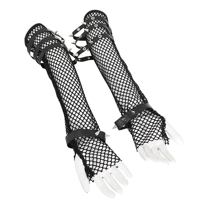 DEVIL FASHION Women's Punk Eyelet Studded Mesh Arm Sleeves