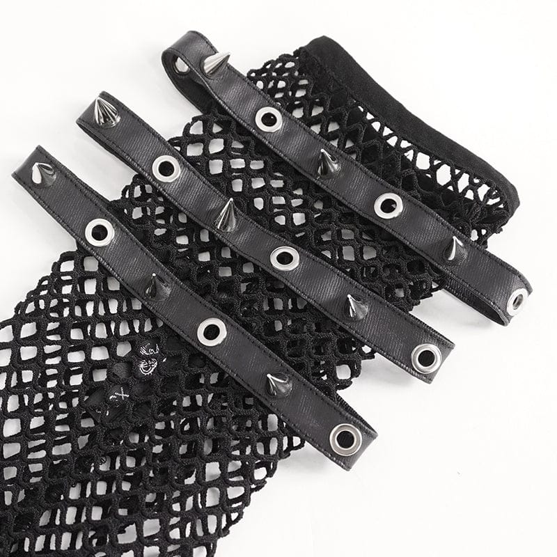 DEVIL FASHION Women's Punk Eyelet Studded Mesh Arm Sleeves