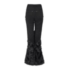 DEVIL FASHION Women's Punk Eyelets Chains Faux Fur Splice Flare Pants