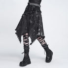 DEVIL FASHION Women's Punk Eyelets Rings Raw Edge Irregular Hem Skirt