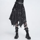 DEVIL FASHION Women's Punk Eyelets Rings Raw Edge Irregular Hem Skirt