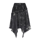 DEVIL FASHION Women's Punk Eyelets Rings Raw Edge Irregular Hem Skirt