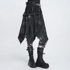 DEVIL FASHION Women's Punk Eyelets Rings Raw Edge Irregular Hem Skirt