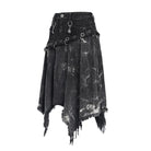 DEVIL FASHION Women's Punk Eyelets Rings Raw Edge Irregular Hem Skirt