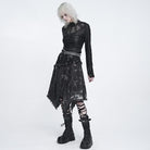 DEVIL FASHION Women's Punk Eyelets Rings Raw Edge Irregular Hem Skirt