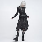 DEVIL FASHION Women's Punk Eyelets Rings Raw Edge Irregular Hem Skirt