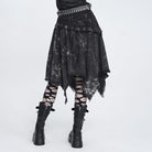 DEVIL FASHION Women's Punk Eyelets Rings Raw Edge Irregular Hem Skirt