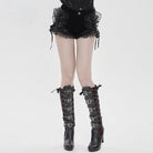 DEVIL FASHION Women's Punk Floral Mesh Ruffled Lace-up Shorts