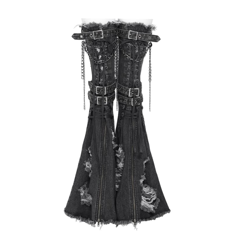 DEVIL FASHION Women's Punk Frayed Raw Edge Ripped Flared Leg Warmers