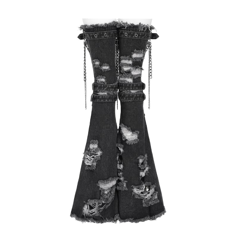 DEVIL FASHION Women's Punk Frayed Raw Edge Ripped Flared Leg Warmers
