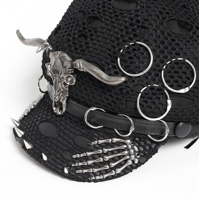 DEVIL FASHION Women's Punk Goat Skull Skeleton Hand Studded Hat