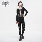 DEVIL FASHION Women's Punk High-waisted Ripped Buckle Pants