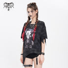 DEVIL FASHION Women's Punk Hitt Printed Irregular T-shirt