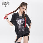 DEVIL FASHION Women's Punk Hitt Printed Irregular T-shirt