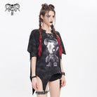 DEVIL FASHION Women's Punk Hitt Printed Irregular T-shirt