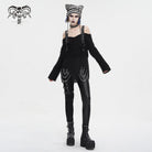 DEVIL FASHION Women's Punk Irregular Off Shoulder Fluffy Sweater