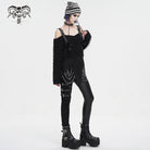 DEVIL FASHION Women's Punk Irregular Off Shoulder Fluffy Sweater