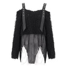 DEVIL FASHION Women's Punk Irregular Off Shoulder Fluffy Sweater