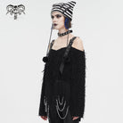 DEVIL FASHION Women's Punk Irregular Off Shoulder Fluffy Sweater