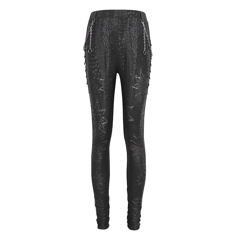 DEVIL FASHION Women's Punk Jacquard Chain Ring Sides Leggings