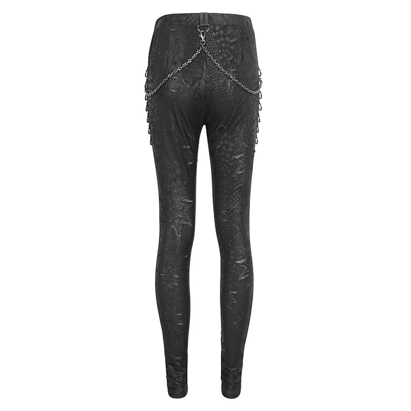 DEVIL FASHION Women's Punk Jacquard Chain Ring Sides Leggings