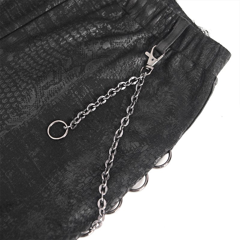 DEVIL FASHION Women's Punk Jacquard Chain Ring Sides Leggings