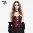 DEVIL FASHION Women's Punk Lace Splice Patent Leather Overbust Corset Red
