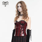 DEVIL FASHION Women's Punk Lace Splice Patent Leather Overbust Corset Red