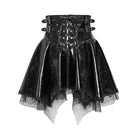 DEVIL FASHION Women's Punk Lace-up Bat Buckle Straps Asymmetric Skirt Black