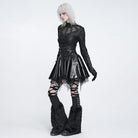 DEVIL FASHION Women's Punk Lace-up Bat Buckle Straps Asymmetric Skirt Black