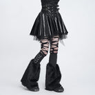 DEVIL FASHION Women's Punk Lace-up Bat Buckle Straps Asymmetric Skirt Black