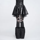 DEVIL FASHION Women's Punk Lace-up Bat Buckle Straps Asymmetric Skirt Black
