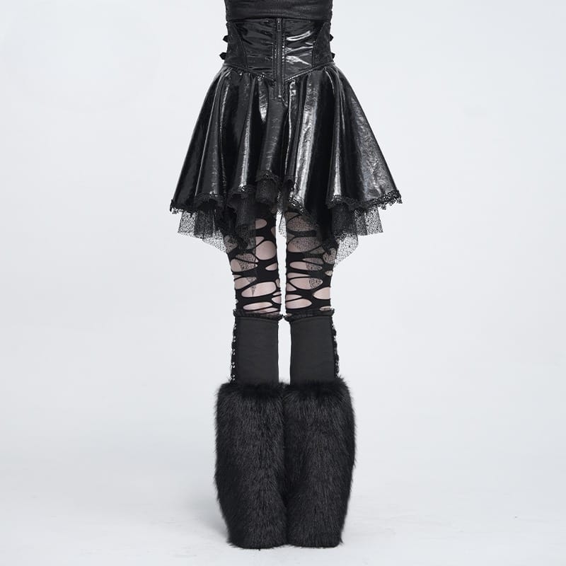 DEVIL FASHION Women's Punk Lace-up Bat Buckle Straps Asymmetric Skirt Black