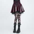 DEVIL FASHION Women's Punk Lace-up Bat Buckle Straps Asymmetric Skirt Red