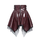 DEVIL FASHION Women's Punk Lace-up Bat Buckle Straps Asymmetric Skirt Red