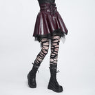 DEVIL FASHION Women's Punk Lace-up Bat Buckle Straps Asymmetric Skirt Red