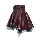 DEVIL FASHION Women's Punk Lace-up Bat Buckle Straps Asymmetric Skirt Red