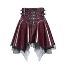 DEVIL FASHION Women's Punk Lace-up Bat Buckle Straps Asymmetric Skirt Red