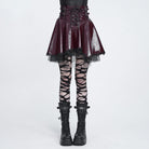 DEVIL FASHION Women's Punk Lace-up Bat Buckle Straps Asymmetric Skirt Red